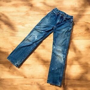 Vintage Wrangler Slim Straight Jeans 23”-24” Medium Wash Distressed Paint